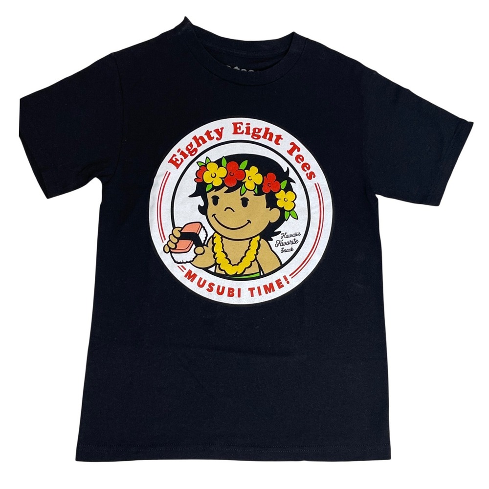 88‎ Tees Graphic T-Shirt Women Small Black Excellent Musubi Time Hawaii Yaya